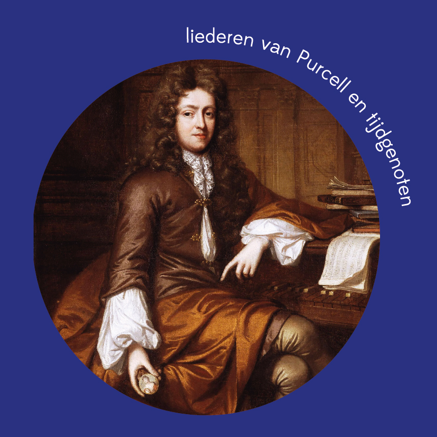 portret van Henry Purcell in ornaje tinten in donderblauw rond passe partout
