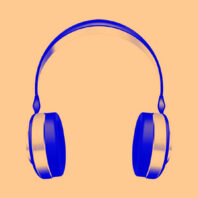 paarse hoofdtelefoon op licht oranje achtergrond